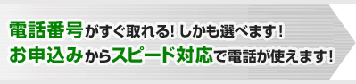 電話番号がすぐ取れる！しかも選べます！お申込みからスピード対応で電話が使えます！